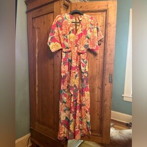 Anthropologie Pink and Orange / Floral Wide Leg Jumpsuit… great condition